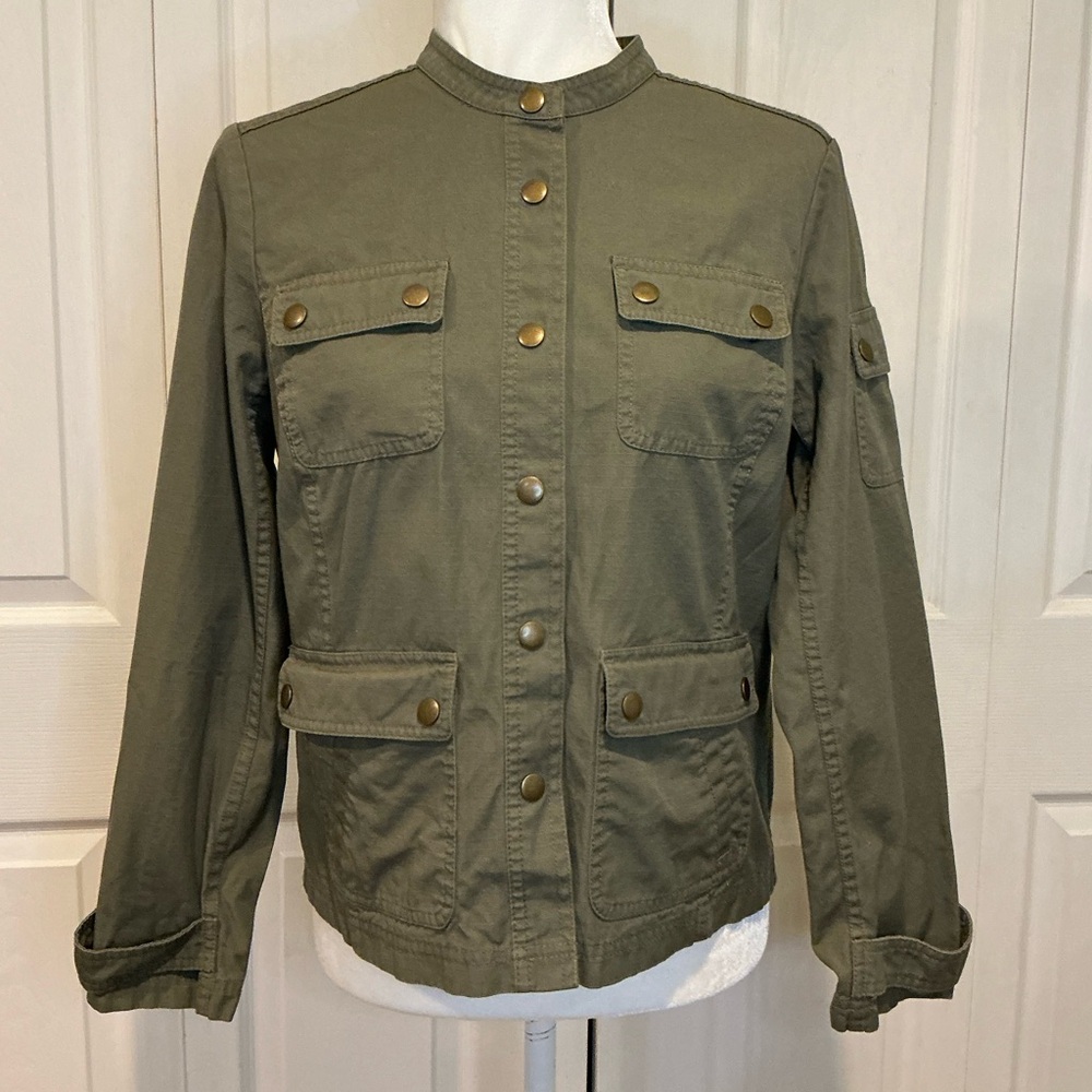 🐸 Charter Club Lightweight Khaki Green Cotton Jacket - Size Petite Small